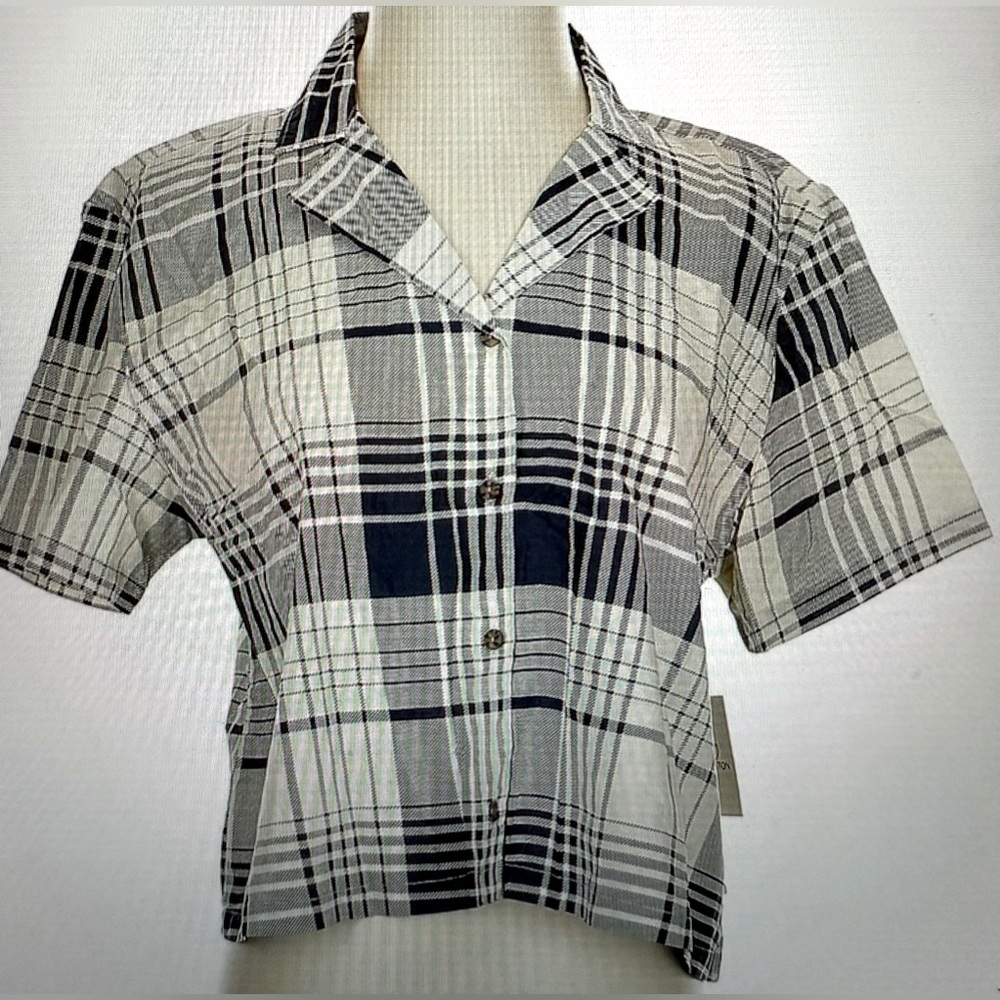 Brixton Cotton Blue and Cream Short Sleeve Button-Down Shirt Size Large NWT